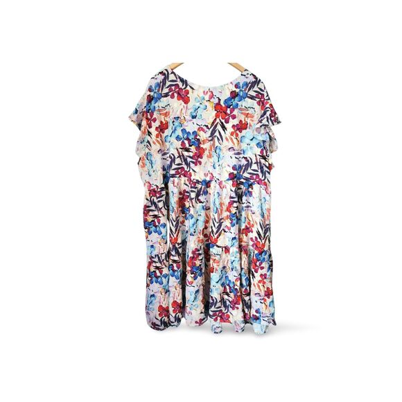 Avenue Womens Dress Size 22/24 Multicolor Feminine Floral V-Neck Short Sleeve - Picture 3 of 12